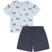 Minymo - Kid's T-Shirt+Short Set AOP 134356 - Overall Gr 92 blau/grau