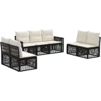Syfax Gartensofa-set 7 stk. Schwarz und Cremeweiß Poly-Rattan