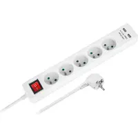 Rebel Verlängerungskabel Steckdosenleiste 3m 5 Steckdosen 2xUSB 3x1,5mm2 Schalter