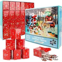 OEM Weihnachtskalender 2024 mit Puzzle, 1008 Teile, Blau, für Erwachsene und Kinder, Dekoration