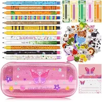 OEM Kinderpencilcase mit 2 Fächern und Halter für Stifte, auswischbare Gummibuchsen, Reißverschluss, für Schule und Büro, 23 x 11 x 5 cm, farblich gefärbt wie eine Schmetterling.
