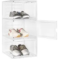 OEM 3er Set transparente Schuhbox, stapelbar, von vorne zu öffnen, 33x18x26,5 cm
