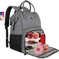 Markenlos Lunchrucksack 15,6 Zoll mit isoliertem Kühlfach und USB-Port - Wasserabweisender Reisrucksack - Grau