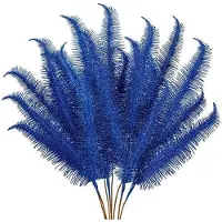 OEM Kunstkerstboomset mit 8 Kunstblättern, Kunststangen, Glitter, blauen Kunstblättern für den Weihnachtsbaum, Neujahrskerzen, Kunstgräsern für den Tisch, blau