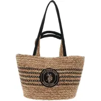 U.S. POLO ASSN. Handtasche Umhängetasche Somerset Double Handle Bag Straw / Poly / Jute Black beige