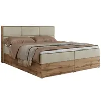 MKS Meble Boxspringbett, Doppelbett mit bettkasten und Multipocket-Matratze, Polsterbett mit Kopfteil, Eiche Holzrahmen - Albero-2 - 200x200cm - Beige Velvet - H4