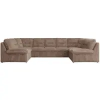 MKS Meble Sofa XXL U-Form Beige, Wohnlandschaft U Form mit Schlaffunktion, Sofa mit Schlaffunktion, Schlafsofa, Wohnzimmer Couch mit schlaffunktion - Comodo U - Braun Cord