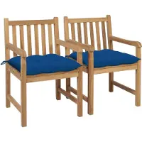 Syfax Gartenstühle 2 Stk. mit Blauen Kissen Massivholz Teak