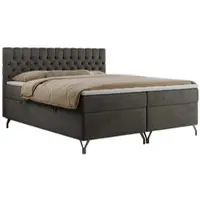 MKS Meble Boxspringbett 200x200, Bett 200x200 mit Matratze H4, Boxspringbett 200x200 mit Bettkasten und Topper, Polsterbett 200x200 Füße - GRIMALDI - 200x200 - Dunkelgrau Velvet - H3