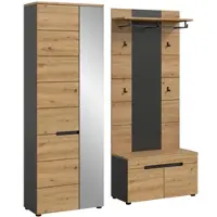 Inn.Furn Garderobe Set 3-teilig "Cooper" in Artisan Eiche und grau 160 cm, Soft-Close