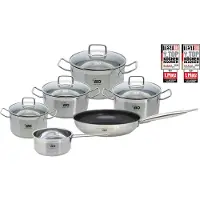 Elo Topf-Set BASIC "Basic Profi Duo Therm Topfset 6-teilig", silber (silberfarben), Töpfe, Topf-Set, Volumenskala, integriertes Öl-Dosiersystem