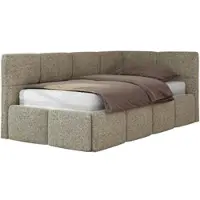 MKS Meble Jugendbett 90x200 cm ARVO Polsterbett mit Bettkasten, Mettalrahmen Stauraum & Gasdruckfeder, Multipocket Matratze - Dunkelbeige Strukture - Rechts Seite