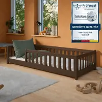 KIDS Collection Kinderbett Bodenbett 90x190 cm mit Rausfallschutz & Lattenrost Montessori Bett Bed Gitterbett Kinder Jugendbett Einzelbett | Zartbitterschokolade