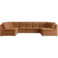 MKS Meble Sofa XXL U-Form Beige, Wohnlandschaft U Form mit Schlaffunktion, Sofa mit Schlaffunktion, Schlafsofa, Wohnzimmer Couch mit schlaffunktion - Comodo U - Orange Stukture
