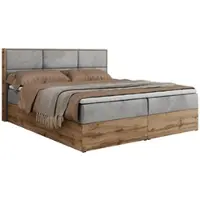 MKS Meble Boxspringbett, Doppelbett mit bettkasten und Multipocket-Matratze, Polsterbett mit Kopfteil, Eiche Holzrahmen - Albero-2 - 120x200cm - Hellgrau Velvet - H4