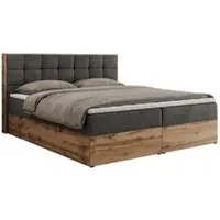 MKS Meble Boxspringbett 200x200 mit Bettkasten Eiche, Polsterbett 200x200 mit Matratze H3, Bett 200x200 mit Kopfteil, Eiche Wotan - 200x200 - Dunkelgrau Velvet - Albero-1