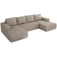 MKS Meble Sofa mit Schlaffunktion - Ecksofa mit Schlaffunktion und Bettkasten - Sofa 5 Sitzer - Schlafsofa - Couch - Schlafsofa mit Bettkasten - Trentino U - Beige Struktur