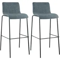 CLP Barhocker 2er Set mit Lehnen Hover, Barstühle stapelbar mit Stoffbezüge, Stapelstühle Metallgestelle bis 150 kg belastbar, Farbe: blau, Gestellfarbe: schwarz
