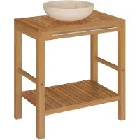 Syfax Waschtisch Massivholz Teak mit Waschbecken Marmor Creme