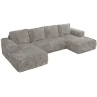 MKS Meble Sofa mit Schlaffunktion - Ecksofa mit Schlaffunktion und Bettkasten - Sofa 5 Sitzer - Schlafsofa - Couch - Schlafsofa mit Bettkasten - Trentino U - Hellgrau Cord