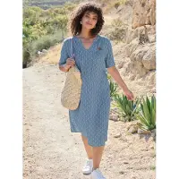 Sheego Tunikakleid "Kleid", Damen, Gr. 46, Normalgrößen, blau (bleu, rauchblau, bedruckt), 100% Viskose, gemustert, knielang, Rundhals, Kleider Tunikakleid