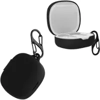 Kwmobile Schutzhülle für JBL Wave Flex / Wave Flex 2 Hülle - TPU Silikon Case für Kopfhörer Ladecase - stoßfestes Cover mit Karabiner - Schwarz