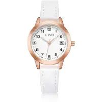 CIVO Damen Armbanduhr mit Lederarmband, Quarzwerk & Datumsanzeige, wasserdichte analoge Business Uhr für Alltag und Freizeit
