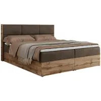 MKS Meble Boxspringbett, Doppelbett mit bettkasten und Multipocket-Matratze, Polsterbett mit Kopfteil, Eiche Holzrahmen - Albero-2 - 140x200cm - Braun Velvet - H3