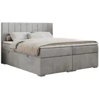 MKS Meble Boxspringbett mit 2 Bettkästen, Matratze und Topper, Polsterbett - ALLY - 140x200cm - Hellgrau - H4