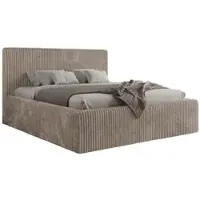 MKS Meble Polsterbett mit Bettkasten TILIANO CLASSIC Doppelbett mit Kopfteil 140x200 Lattenrost Gasfeder Multipocket Matratze ELORI LUX Hellbraun Cord