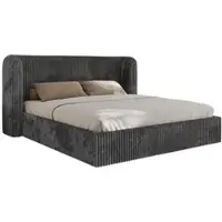MKS Meble Doppelbett Polsterbett EMORA CLASSIC Bett Holzgestell hohes Kopfteil Foam Matratze MIRO LUX 200x200 Grau Cord