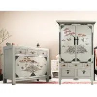 OPIUM OUTLET Chinesische Möbel Kombination Set 2-teilig Asia Vintage Sideboard Kommode Schrank Hochzeitsschrank Anrichte orientalisch asiatisch komplett montiert