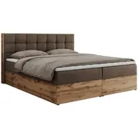 MKS Meble Boxspringbett 120x200 mit Bettkasten Eiche, Polsterbett 120x200 mit Matratze H3, Bett 120x200 mit Kopfteil, Eiche Wotan - 120x200 - Braun Velvet - Albero-1
