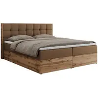 MKS Meble Boxspringbett 120x200 mit Bettkasten Eiche, Polsterbett 120x200 mit Matratze H3, Bett 120x200 mit Kopfteil, Eiche Wotan - 120x200 - Braun Kunstleder - Albero-1