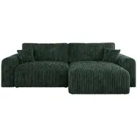 MKS Meble Cord Sofa L-Form, Ecksofa mit Schlaffunktion, Wohnlandschaft L-Form mit Kissen, Couch L-Form - Nelson - Grün Cord
