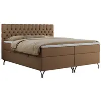MKS Meble Boxspringbett 200x200, Bett 200x200 mit Matratze H4, Boxspringbett 200x200 mit Bettkasten und Topper, Polsterbett 200x200 Füße - GRIMALDI - 200x200 - Braun Kunstleder - H3
