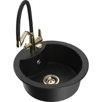 Mexen Diego 1-Becken-Granitspüle mit Mischbatterie Duo, Schwarz - 6512-77-671701-57-G