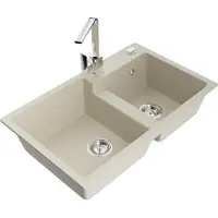 Mexen Tomas 2-Becken-Granitspüle mit Mischbatterie Rita, Beige - 6516-69-670300-00