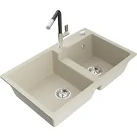 Mexen Tomas 2-Becken-Granitspüle mit Mischbatterie Flora, Beige - 6516-69-670401-07