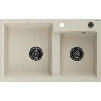 Mexen Tomas 2-Becken-Granit-Spülbecken 800 x 500 mm, Beige, Siphon Schwarz - 6516802000-69-B