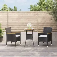 The Living Store 3-tlg. Garten-Bistro-Set mit Kissen Schwarz Poly Rattan