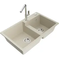 Mexen Tomas 2-Becken-Granitspüle mit Mischbatterie Flora, Beige - 6516-69-670401-00