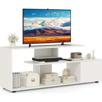 Costway tv-schraenke bis zu 55 Zoll, asymmetrischer 3-stufiger Medienkonsolentisch mit Ablageflächen & Schrank, Home-Entertainment-Center Weiß