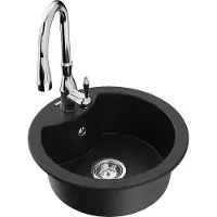 Mexen Diego 1-Becken-Granit-Spüle mit Mischbatterie Savita, Schwarz - 6512-77-672601-00