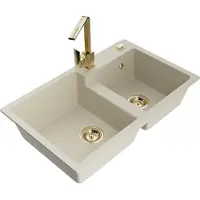 Mexen Tomas 2-Becken-Granitspüle mit Mischbatterie Rita, Beige - 6516-69-670300-50