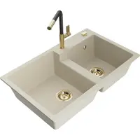 Mexen Tomas 2-Becken-Granitspüle mit Mischbatterie Flora, Beige - 6516-69-670401-57-G