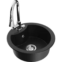 Mexen Diego 1-Becken-Granit-Spüle mit Mischbatterie Elia, Schwarz - 6512-77-670101-00