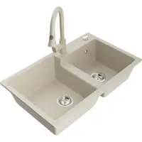 Mexen Tomas 2-Becken-Granitspüle mit Mischbatterie Elia, Beige - 6516-69-670101-69