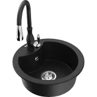 Mexen Diego 1-Becken-Granit-Spüle mit Mischbatterie Savita, Schwarz - 6512-77-672601-70