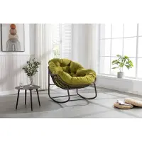 Novavision Outdoor Rattan Rocking Chair,Padded Cushion Rocker Recliner Chair Outdoor for Front Porch, Living Room, Patio, Garden, Olive Green